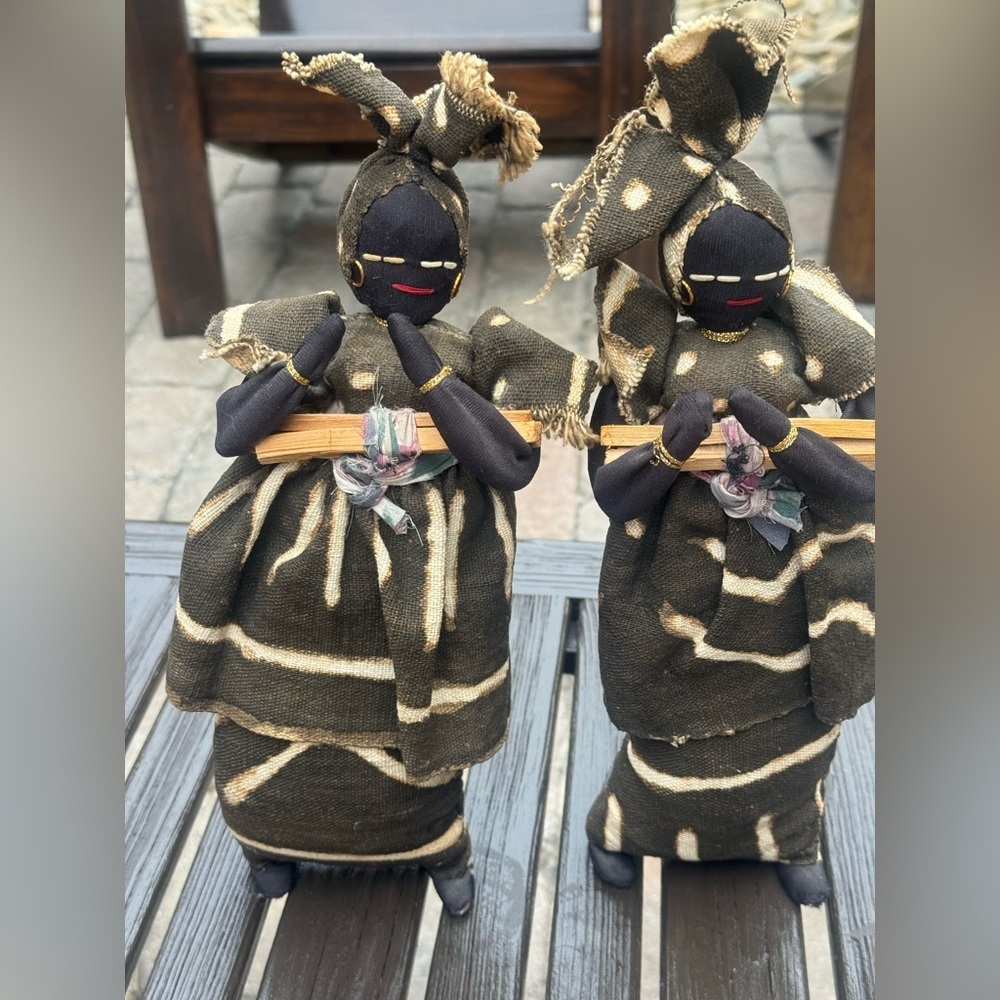 Handcrafted cloth African Dolls in traditional African clothing sold as a pair